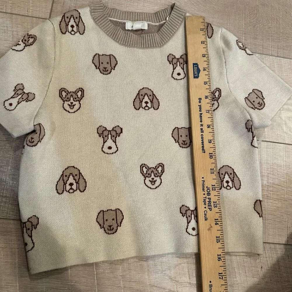 DEBUT GIRLS CROPPED SWEATER DOGS TAN MEDIUM 10/12